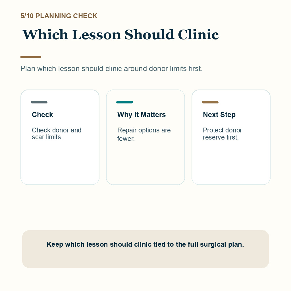 Hair Transplantation History From Early Experiments to FUE support slide 5 about which lesson should clinic