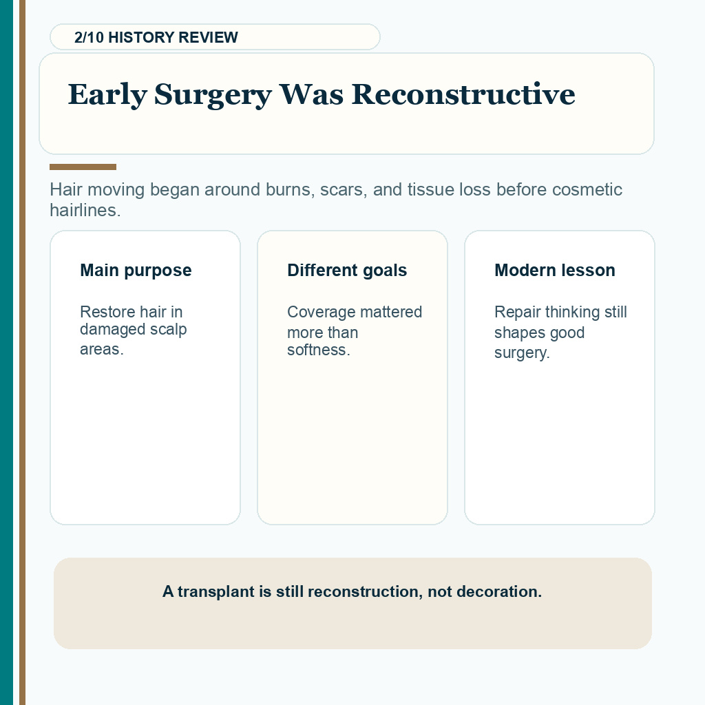 Hair transplant history carousel slide 2 about early reconstructive hair surgery