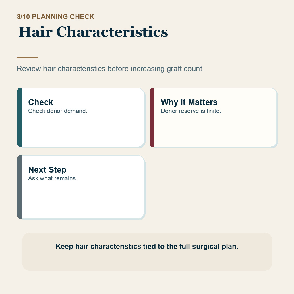 Temple Corner Graft Planning Needs Donor Control support slide 3 about hair characteristics