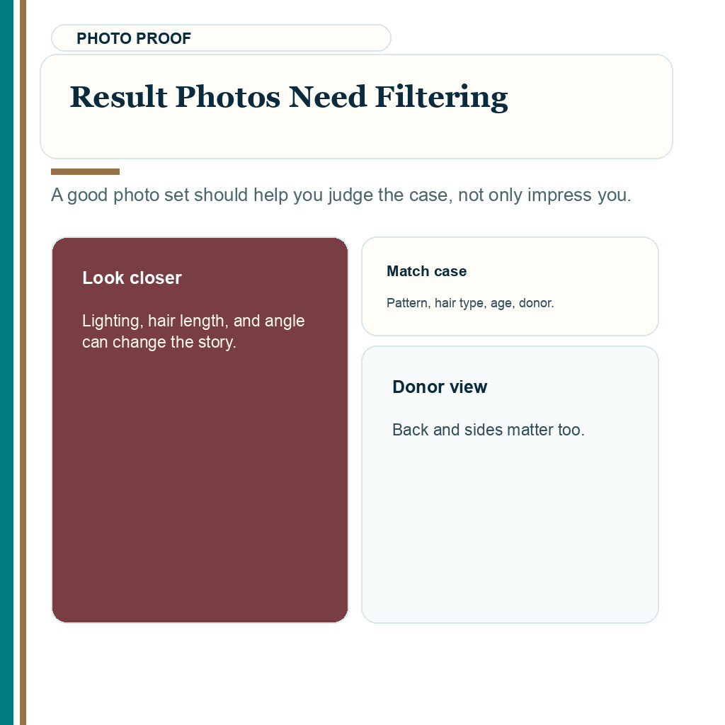 Clinic choice slide 5 explaining how to filter hair transplant result photos