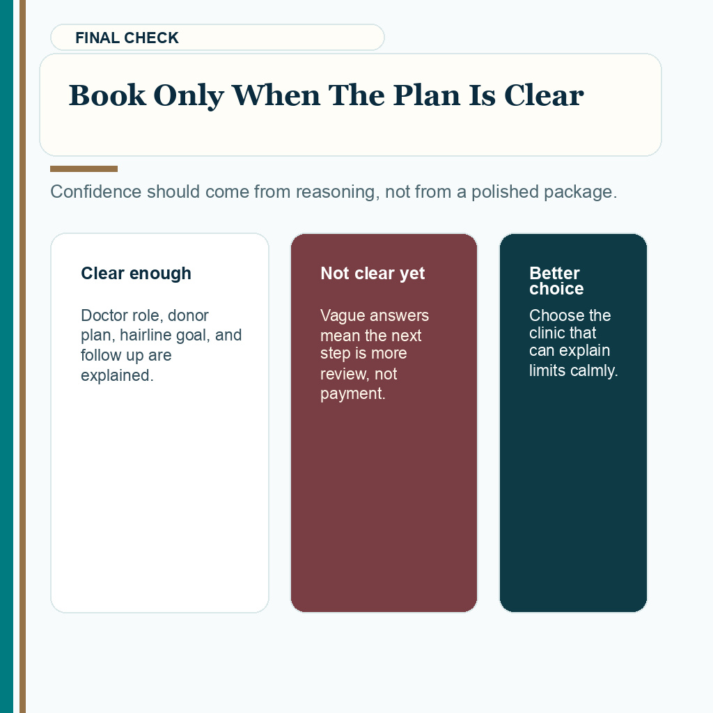 Clinic choice slide 10 summarizing what should be clear before booking a clinic