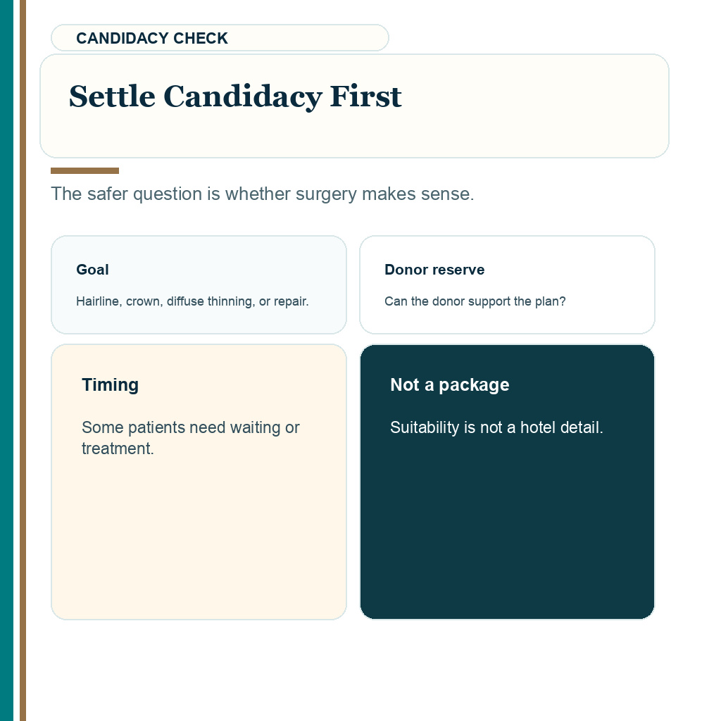 Turkey hair transplant travel slide 3 explaining candidacy and donor limits before package decisions