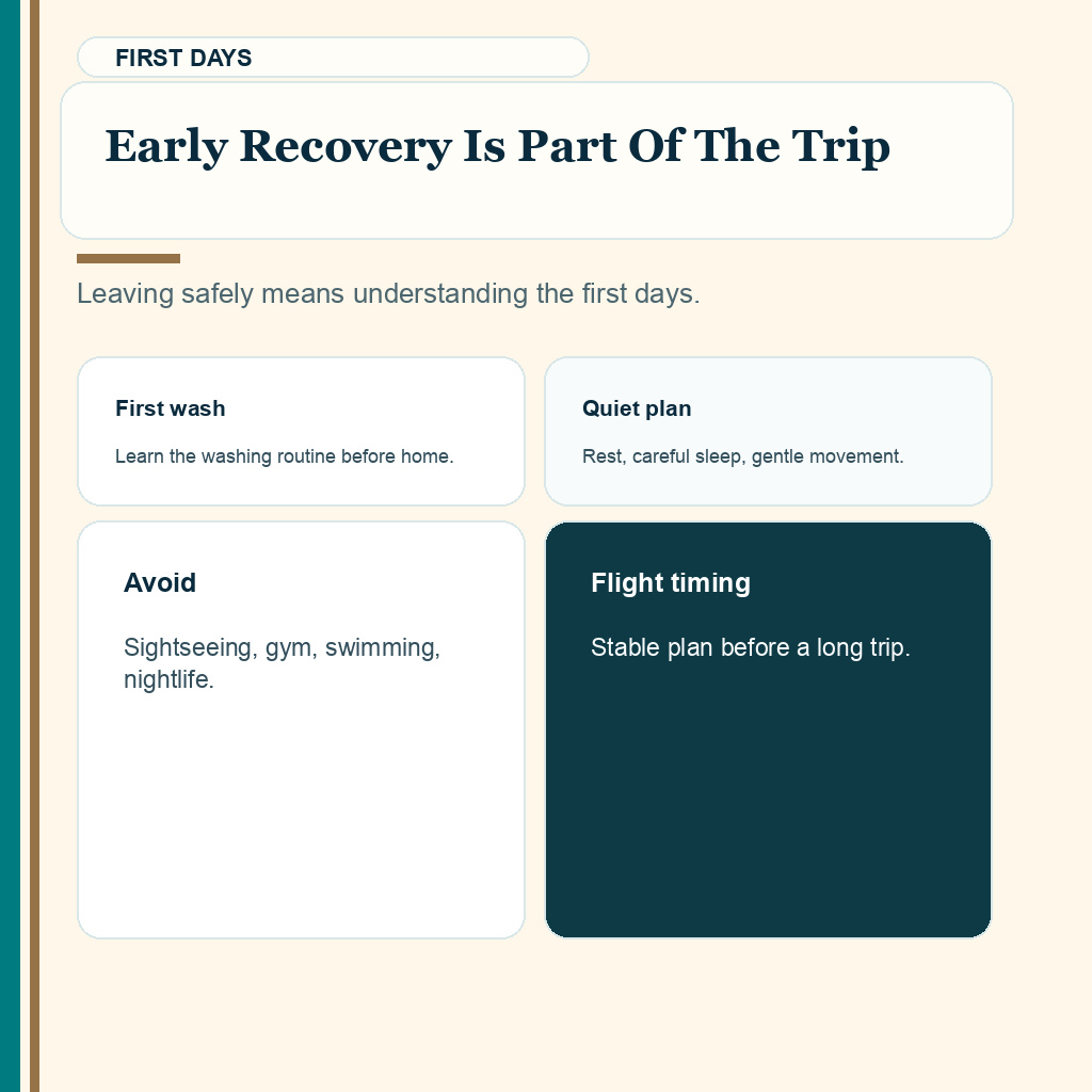 Turkey hair transplant travel slide 9 explaining early recovery limits before flying home