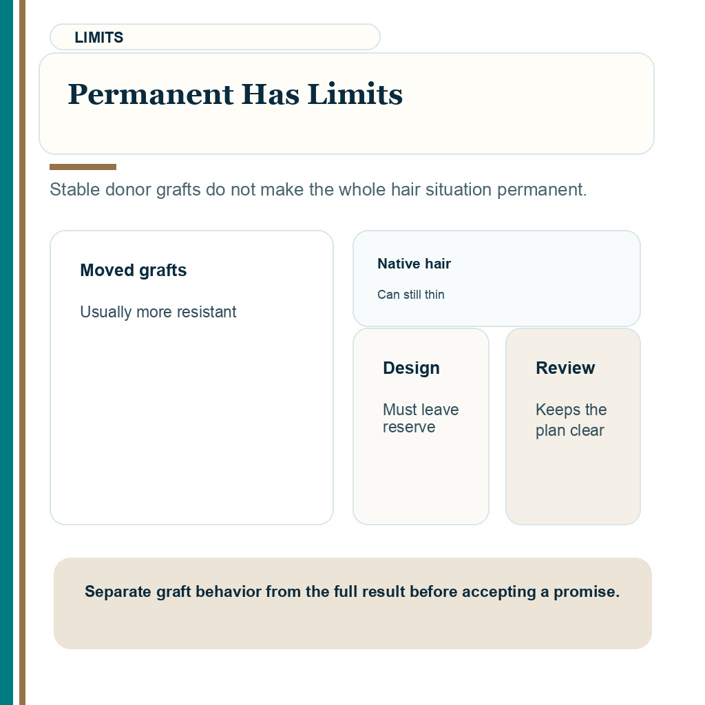 Permanent has limits in donor hair permanence planning.