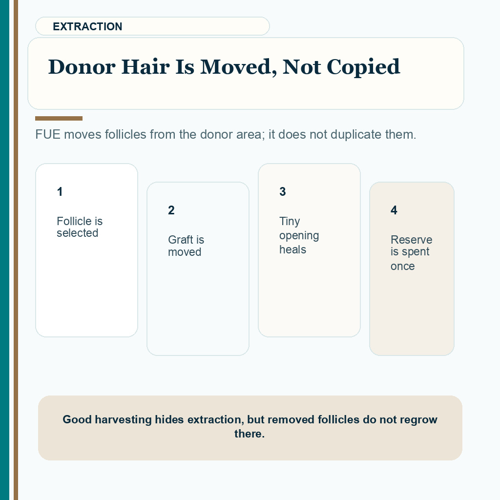 Donor hair is moved, not copied in donor hair permanence planning.