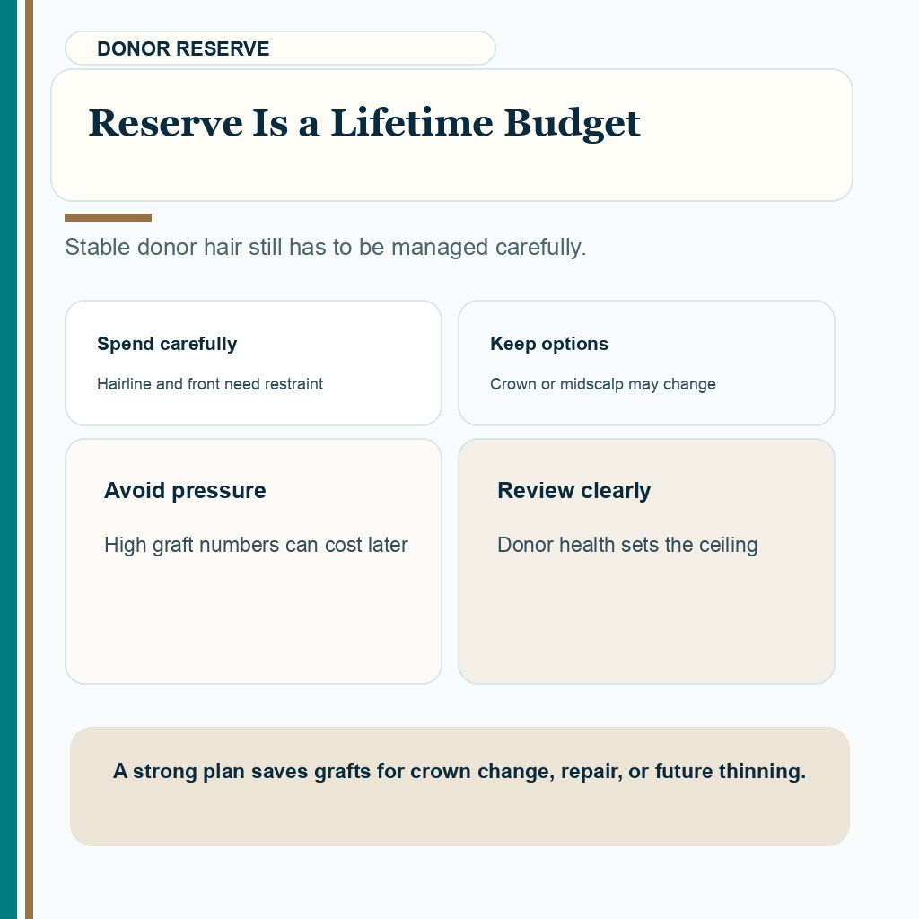 Reserve is a lifetime budget in donor hair permanence planning.