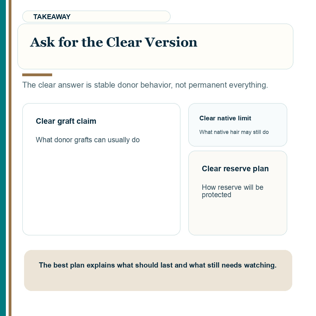 Ask for the clear version in donor hair permanence planning.