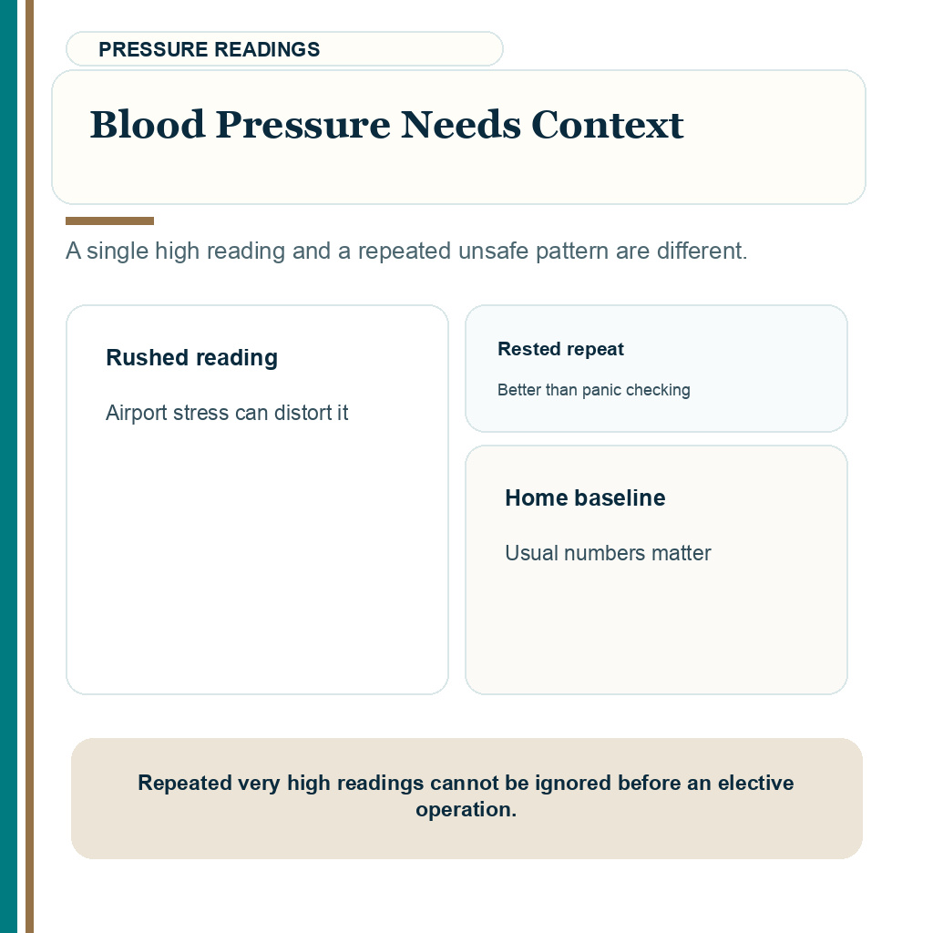Jet lag long flights before hair transplant slide explaining blood pressure needs context
