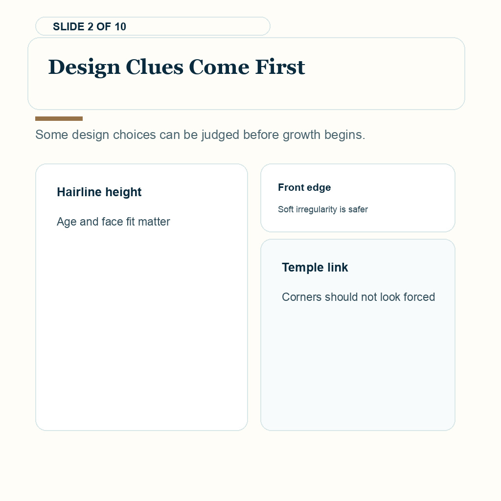 Day one hair transplant photo review carousel slide 2 about design clues come first.
