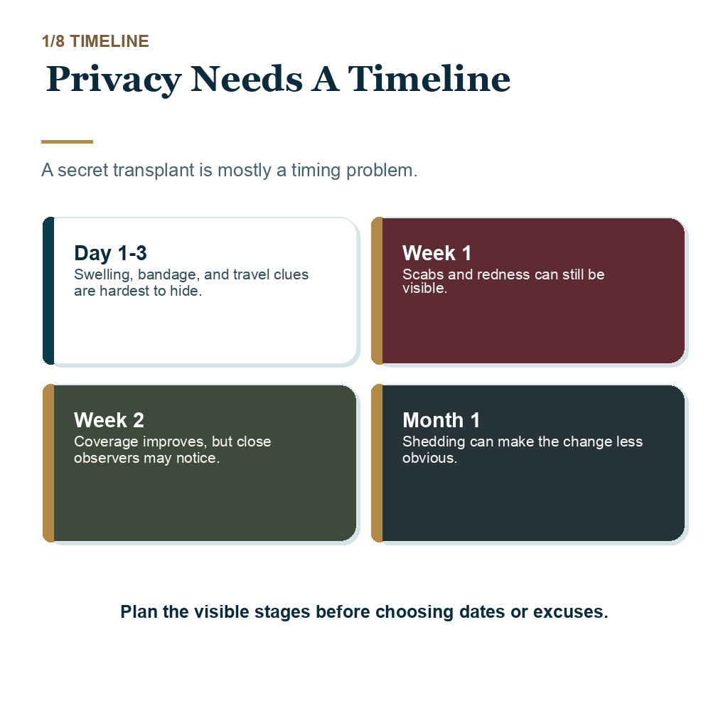 Hair transplant privacy timeline for early recovery