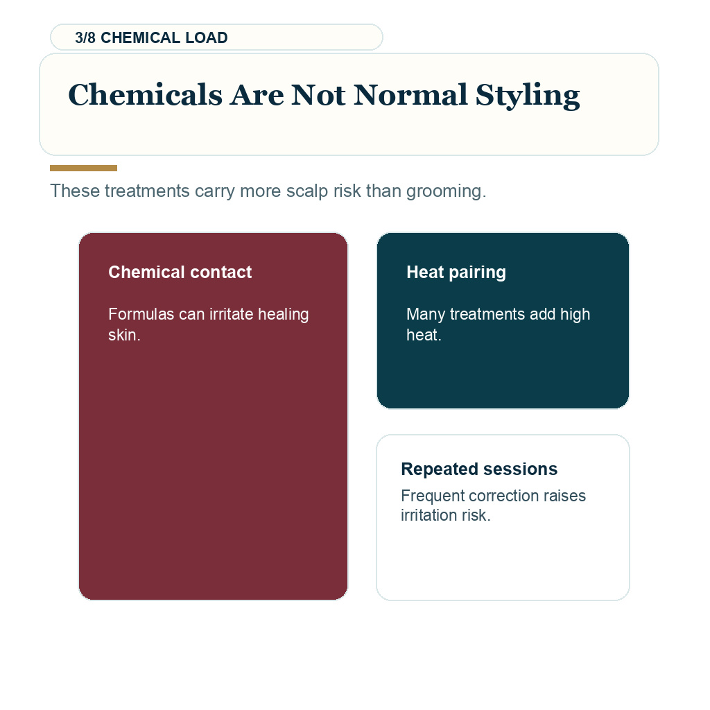 Keratin and perm timing, chemicals are not normal styling.