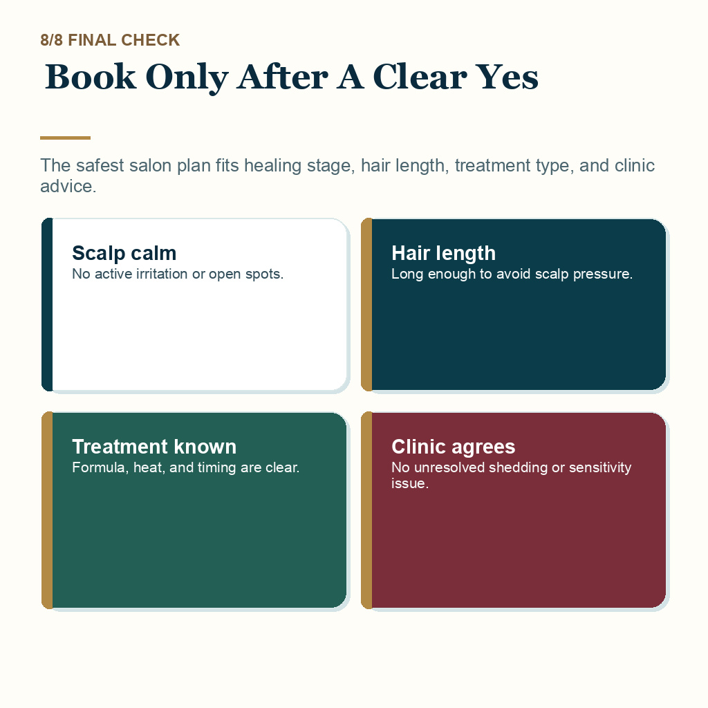 Keratin and perm timing, book only after a clear yes.