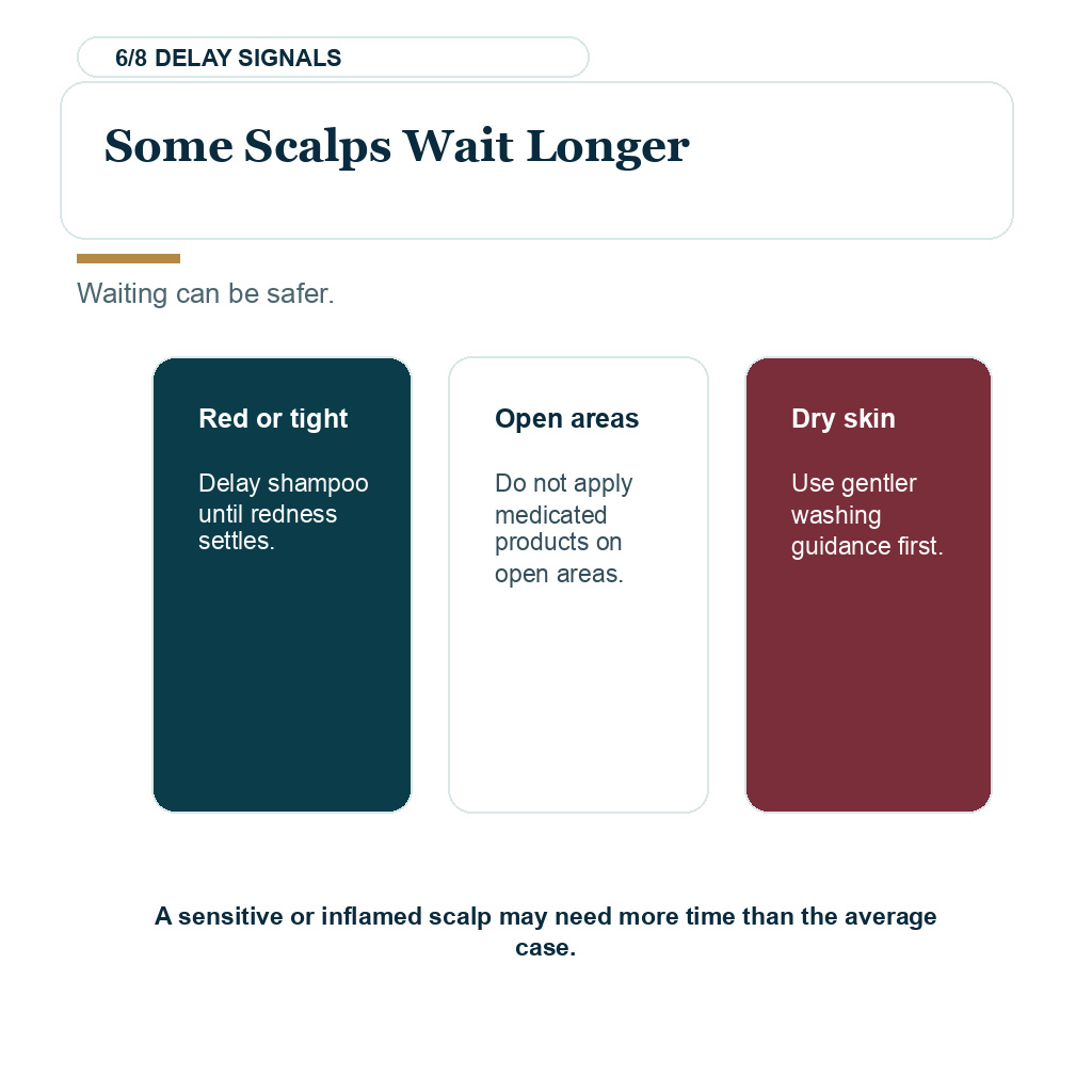 Carousel slide about some scalps wait longer when considering ketoconazole shampoo after a hair transplant.