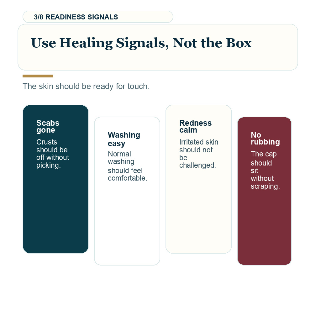 Laser cap after hair transplant, use healing signals not the box.