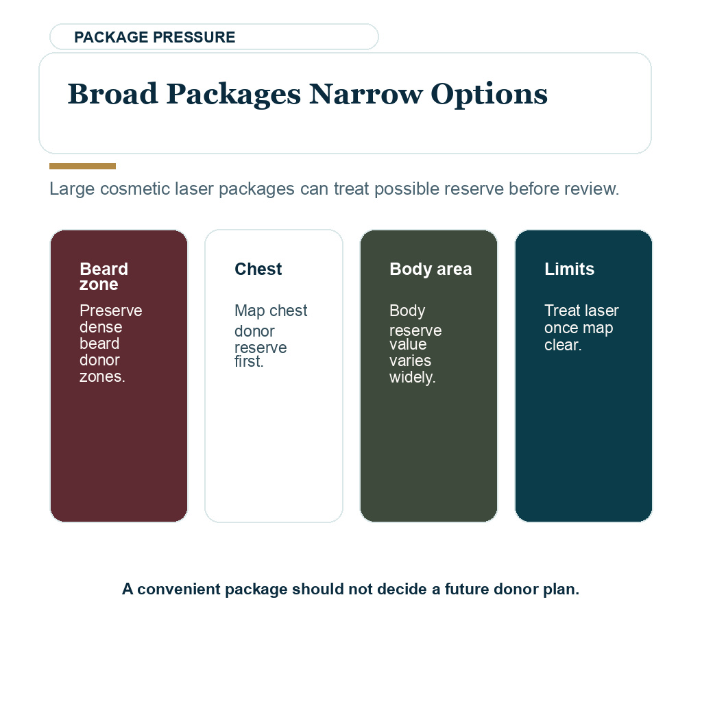 Broad transplant packages can narrow future donor options after laser hair removal