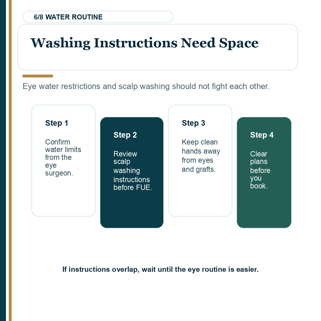 LASIK and hair transplant timing guidance with enough space for washing instructions.