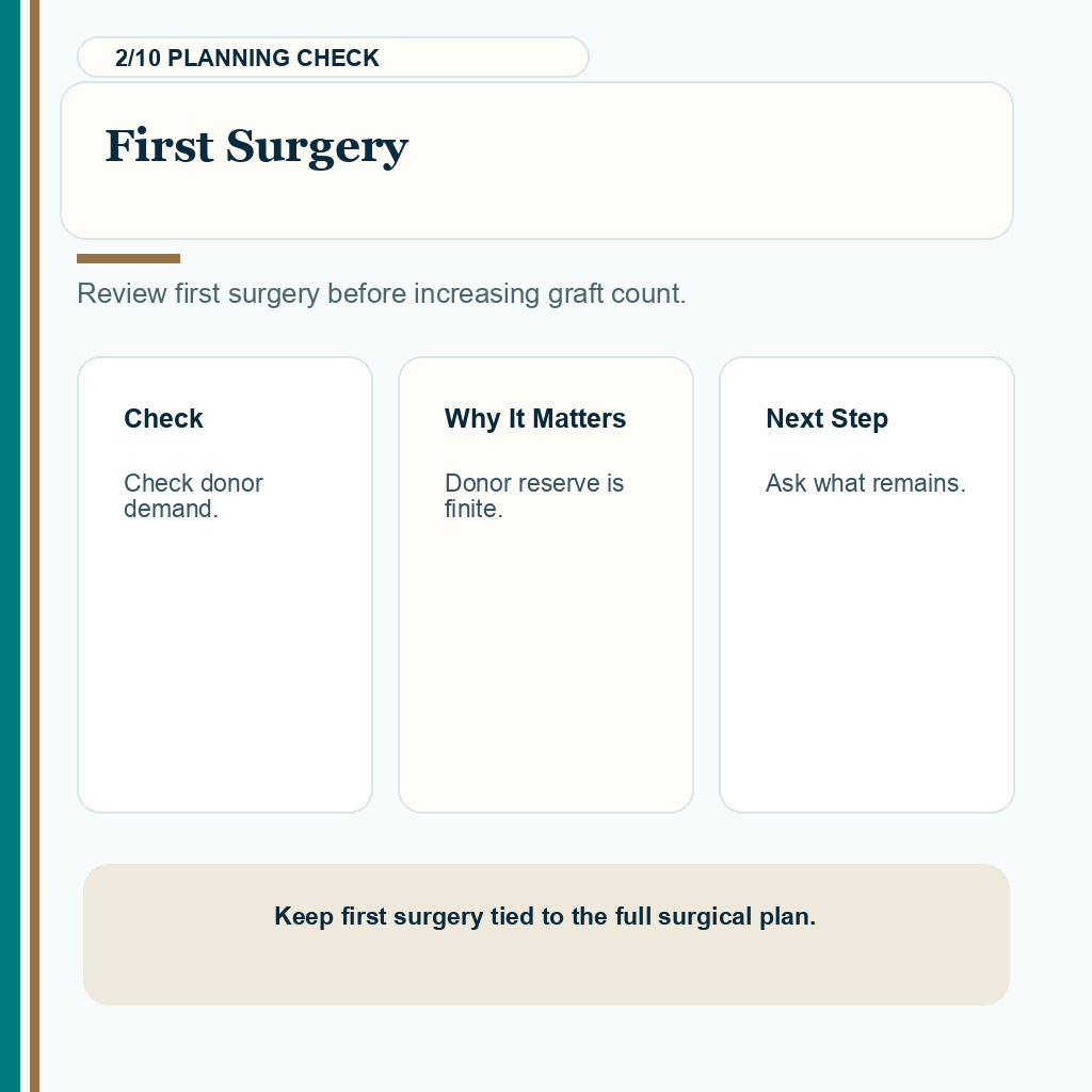 Lifetime Hair Transplant Graft Planning and Donor Limits support slide 2 about first surgery