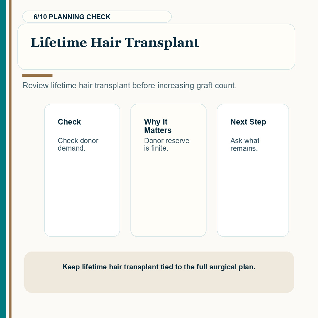 Lifetime Hair Transplant Graft Planning and Donor Limits support slide 6 about lifetime hair transplant