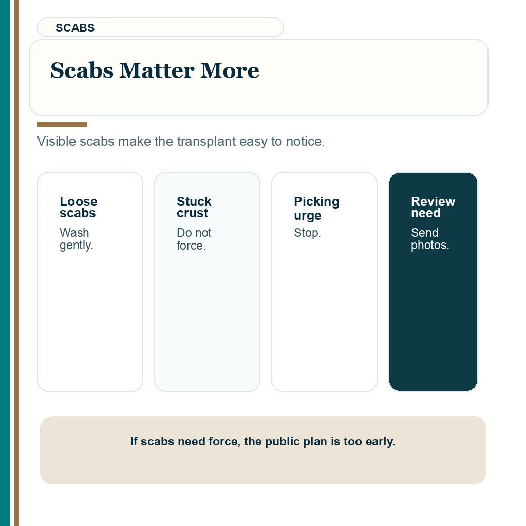 Look normal after hair transplant slide explaining scabs matter more