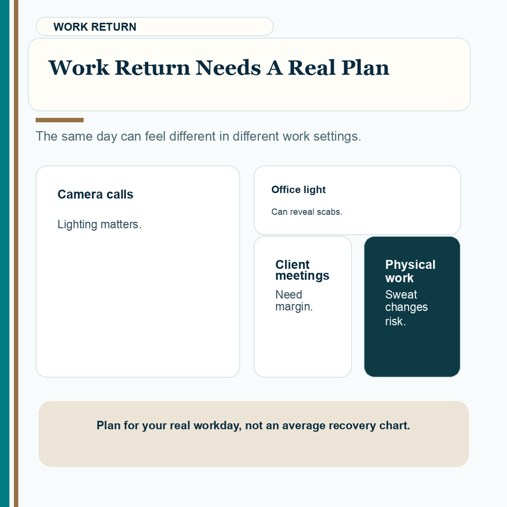 Look normal after hair transplant slide explaining work return needs a real plan