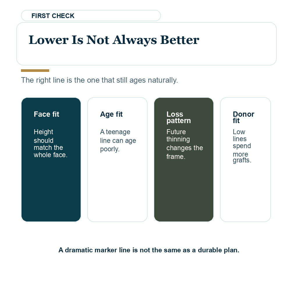 Low flat hairline carousel slide 1 of 8 explaining lower is not always better