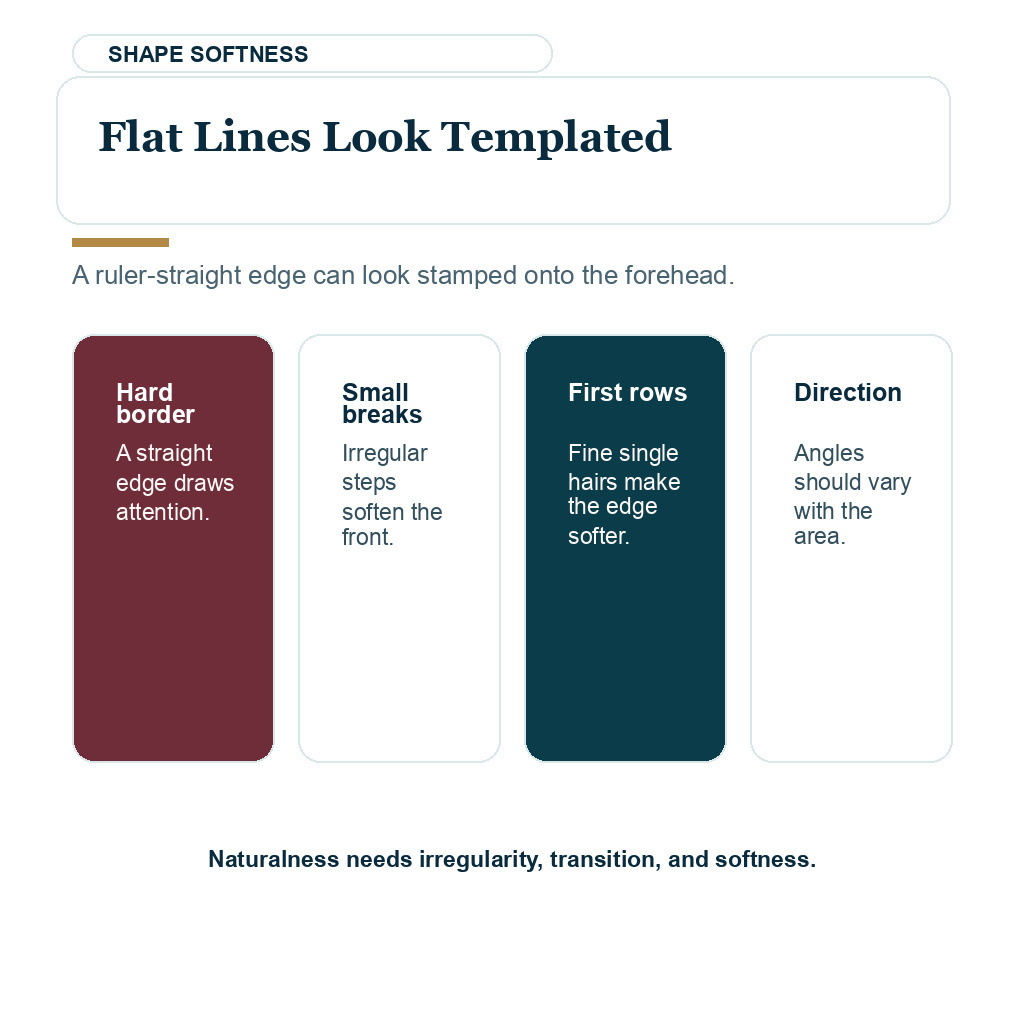 Low flat hairline carousel slide 2 of 8 explaining flat lines look templated
