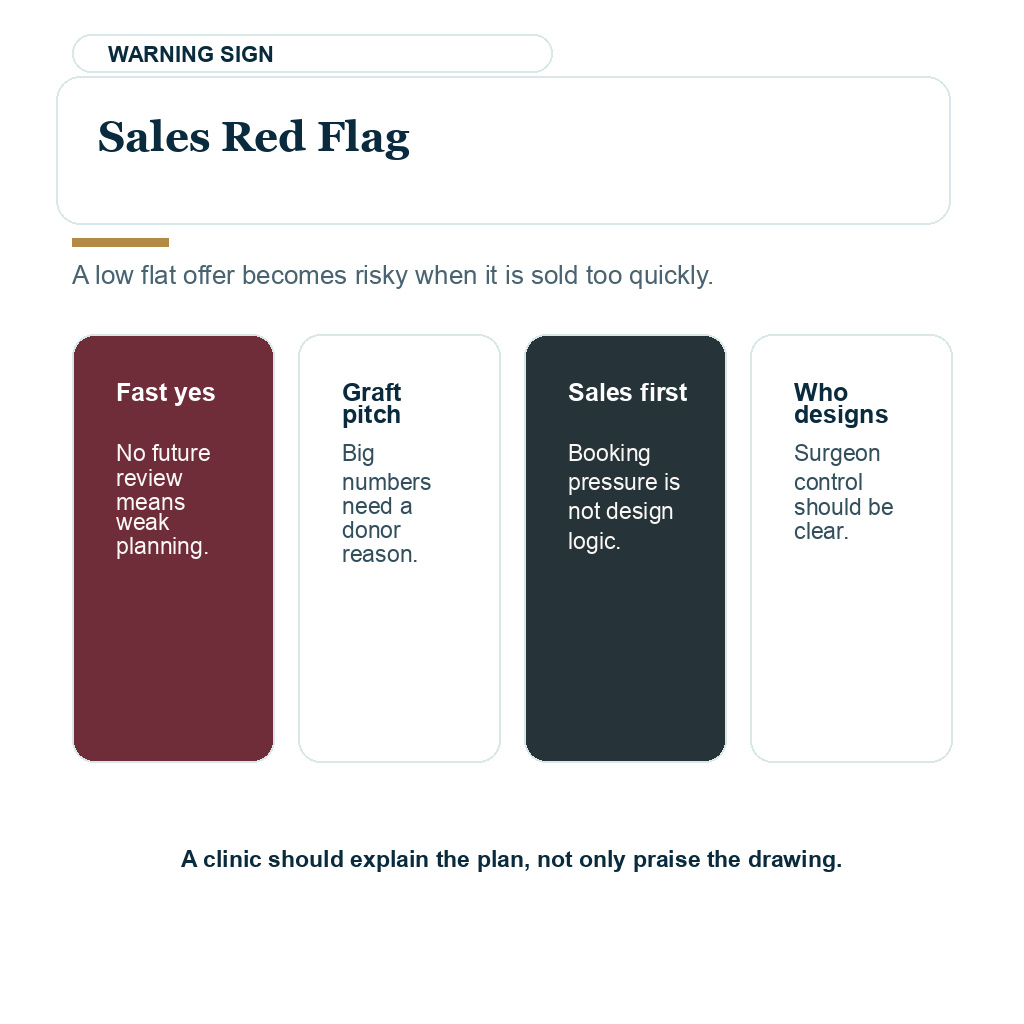 Low flat hairline carousel slide 7 of 8 explaining sales red flag