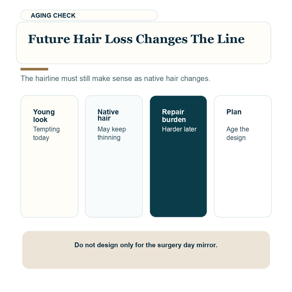 Low straight hairline planning carousel slide 5 about future hair loss changes the line.