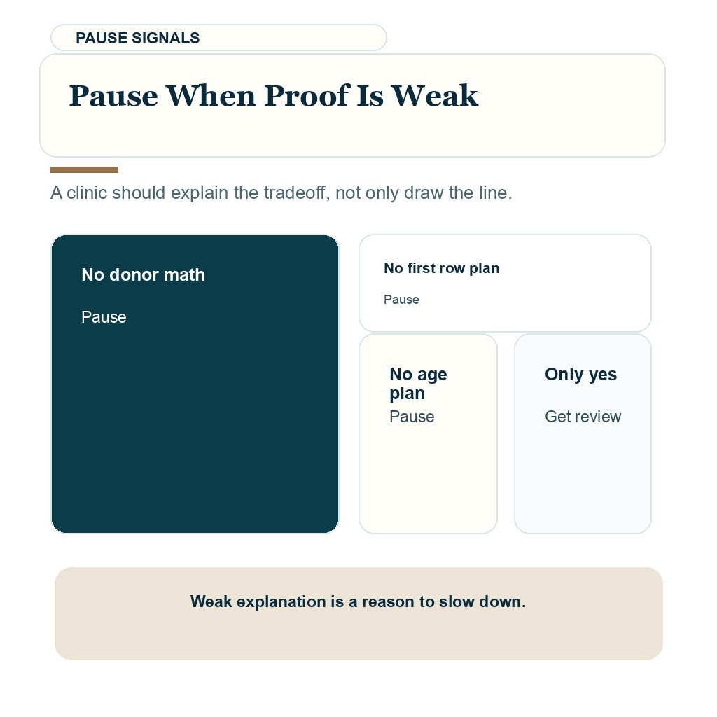 Low straight hairline planning carousel slide 9 about pause when proof is weak.