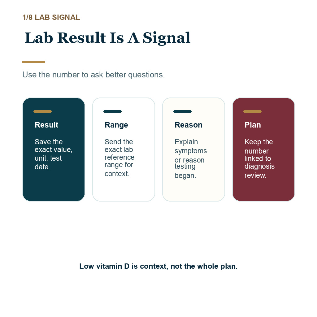 Low vitamin D hair transplant planning slide 1 showing Lab Result Is A Signal