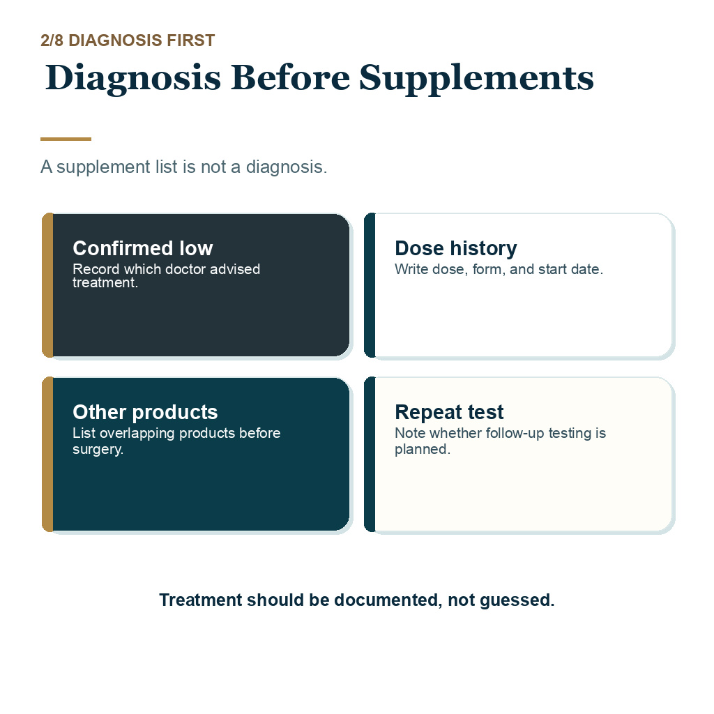 Low vitamin D hair transplant planning slide 2 showing Diagnosis Before Supplements