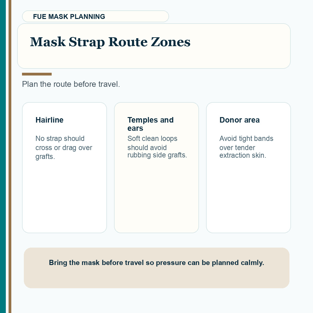 Mask strap route zones after FUE hair transplant