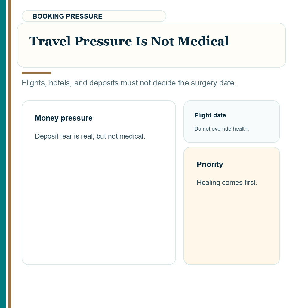 Medical changes after booking hair transplant slide 6 explaining travel pressure is not medical