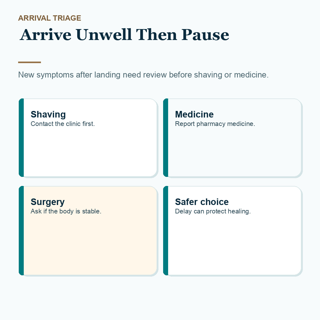 Medical changes after booking hair transplant slide 7 explaining arrive unwell then pause