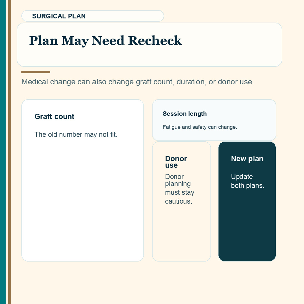 Medical changes after booking hair transplant slide 8 explaining plan may need recheck