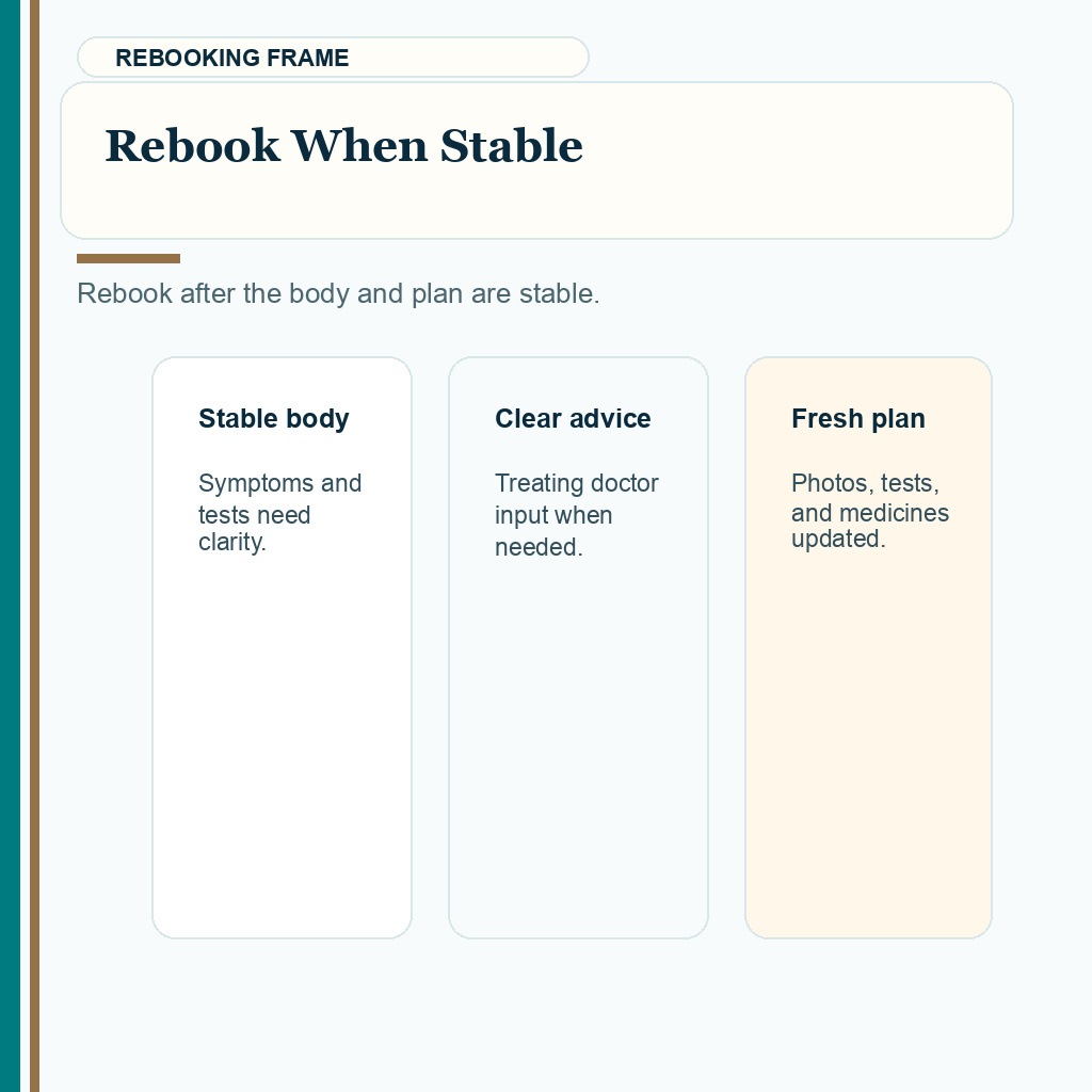 Medical changes after booking hair transplant slide 10 explaining rebook when stable