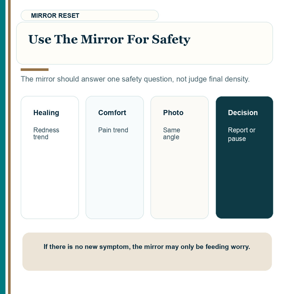 Mirror checking after hair transplant slide explaining use the mirror for safety
