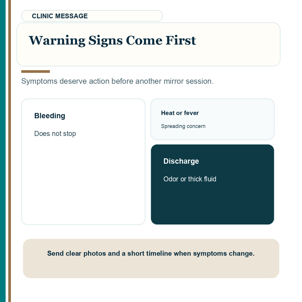 Mirror checking after hair transplant slide explaining warning signs come first