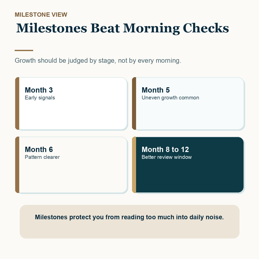 Mirror checking after hair transplant slide explaining milestones beat morning checks