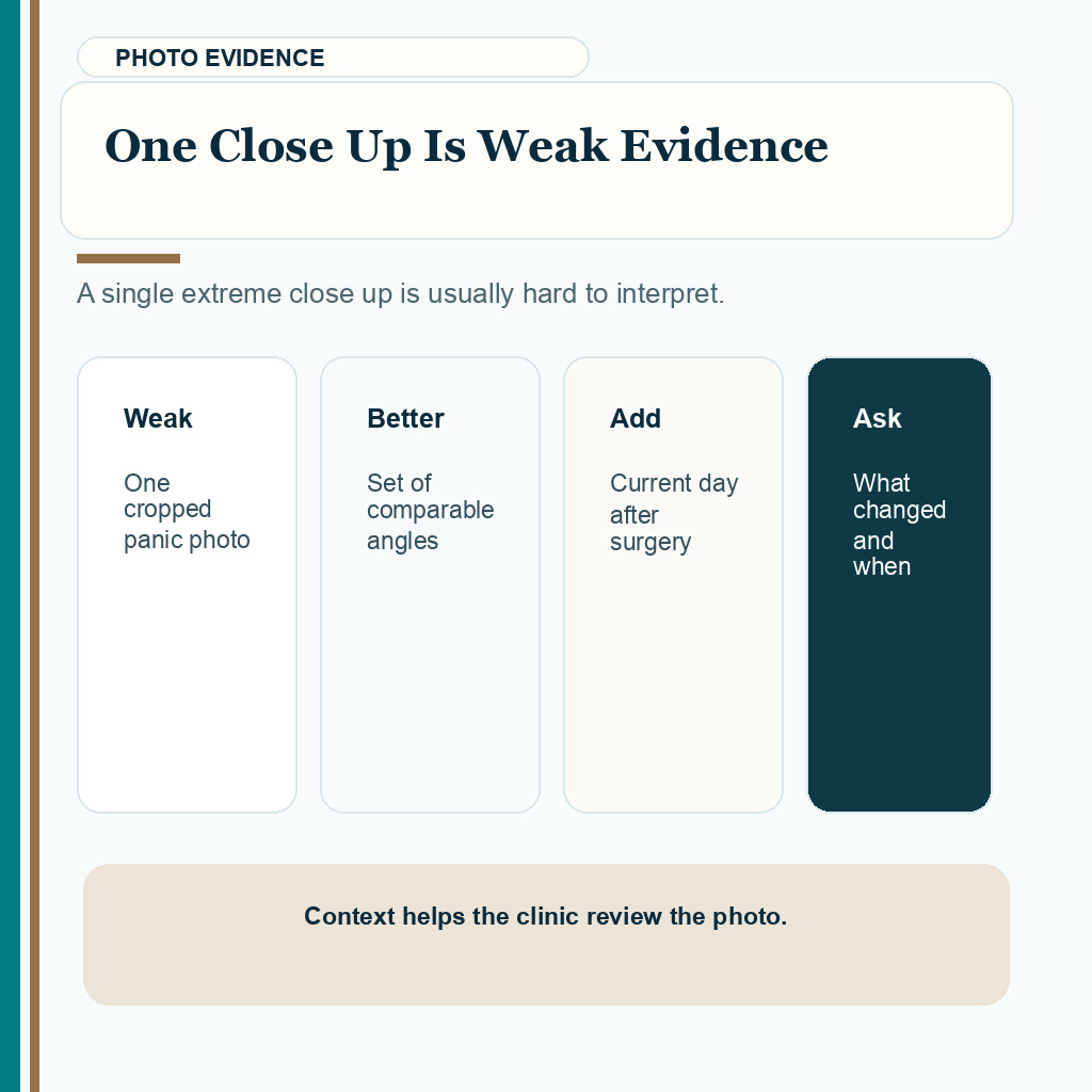 Mirror checking after hair transplant slide explaining one close up is weak evidence