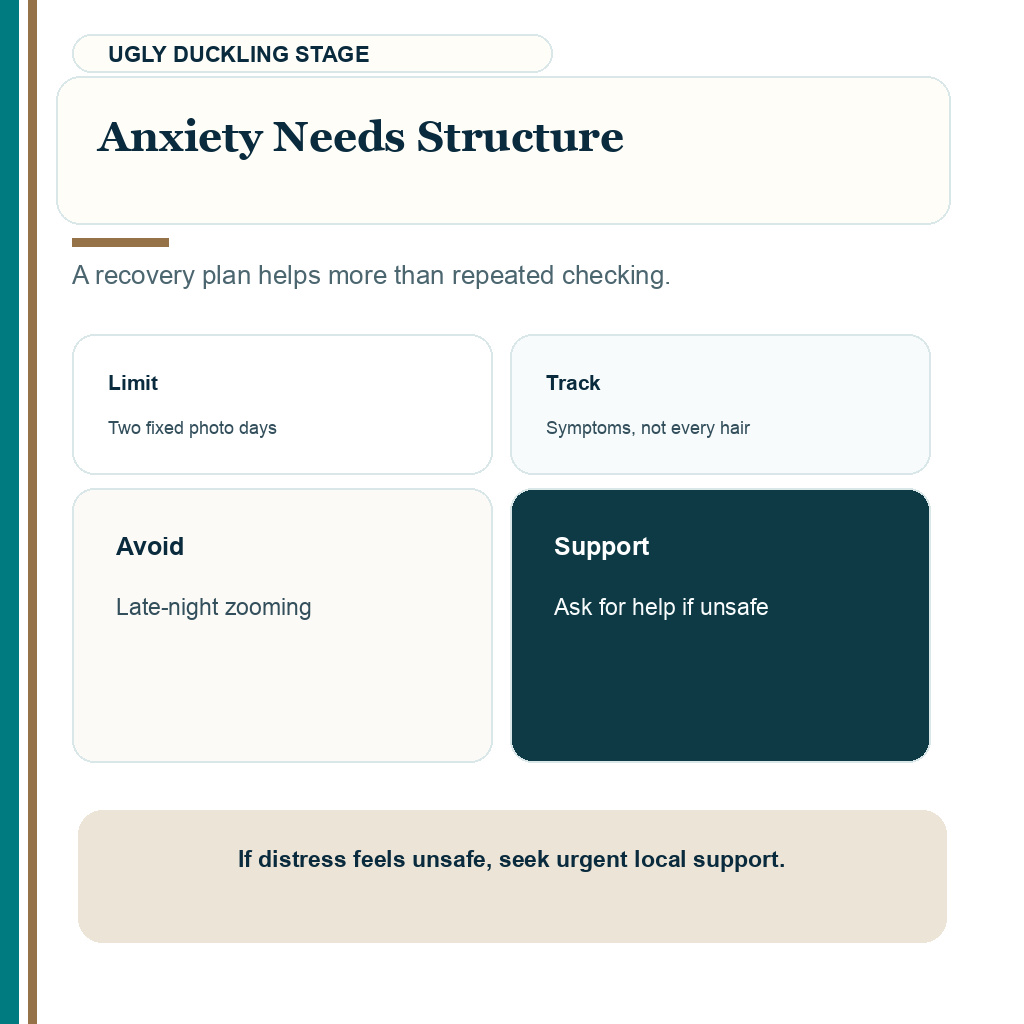 Mirror checking after hair transplant slide explaining anxiety needs structure
