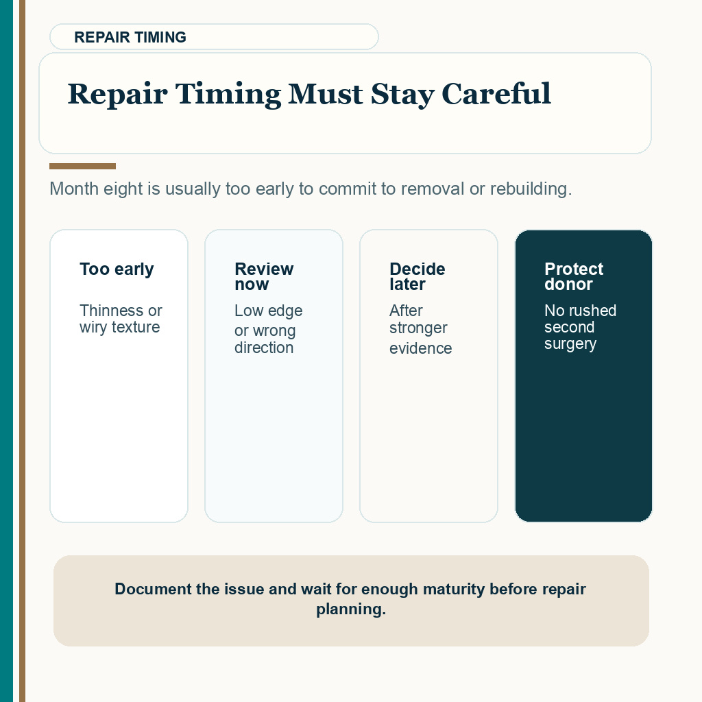 Month eight hairline review slide 8 about repair timing must stay careful.