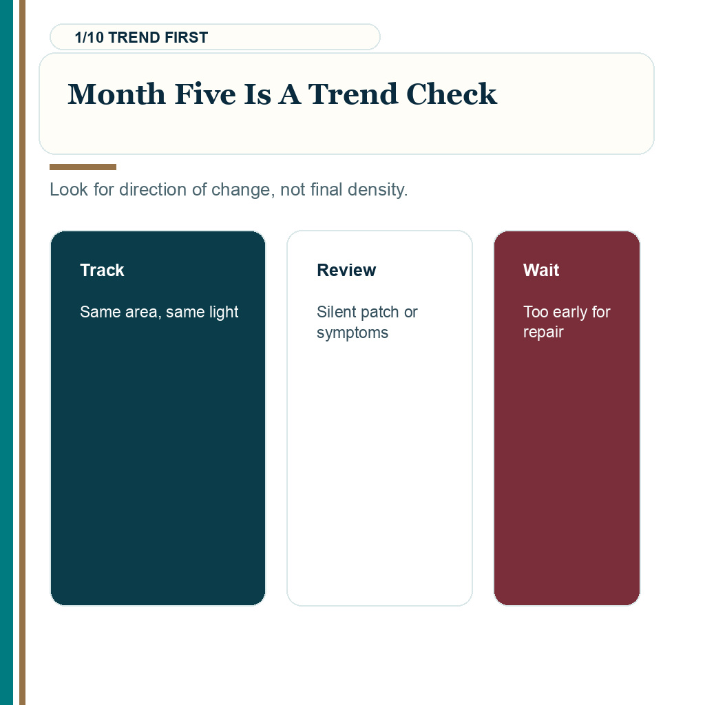 Month five hair transplant growth review, month five is a trend check.