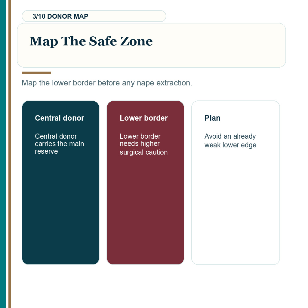 Nape hair hairline transplant planning, map the safe zone.