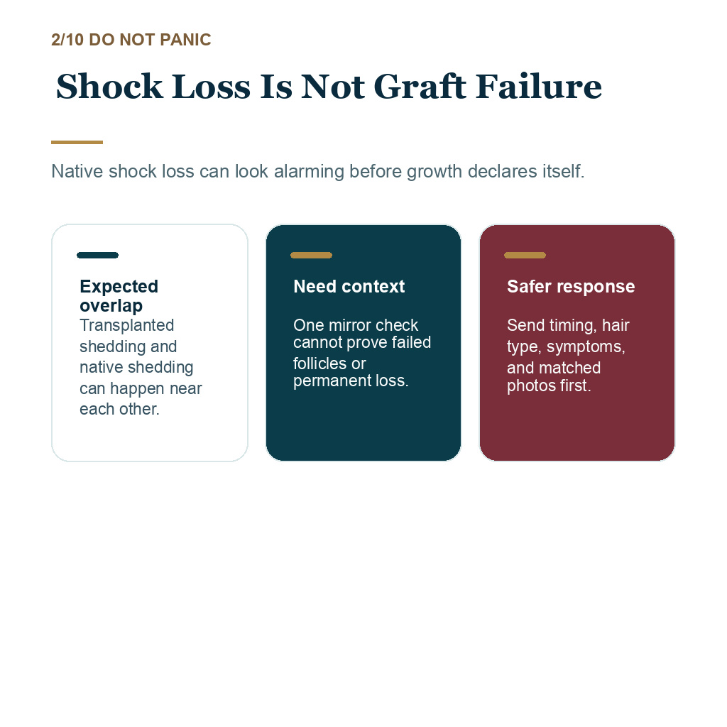 Native hair shock loss after FUE interpretation slide 2 about shock loss is not graft failure.