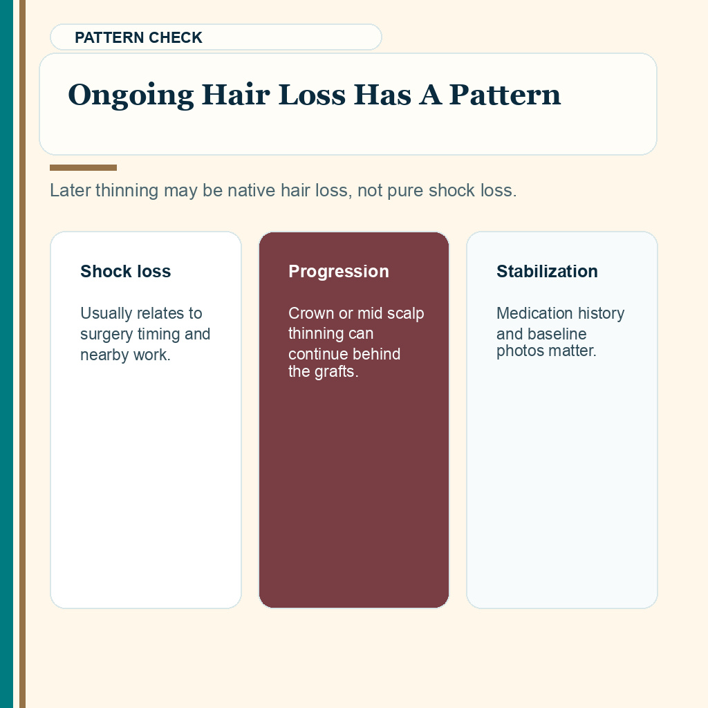 Native hair shock loss slide 7 explaining ongoing hair loss has a pattern