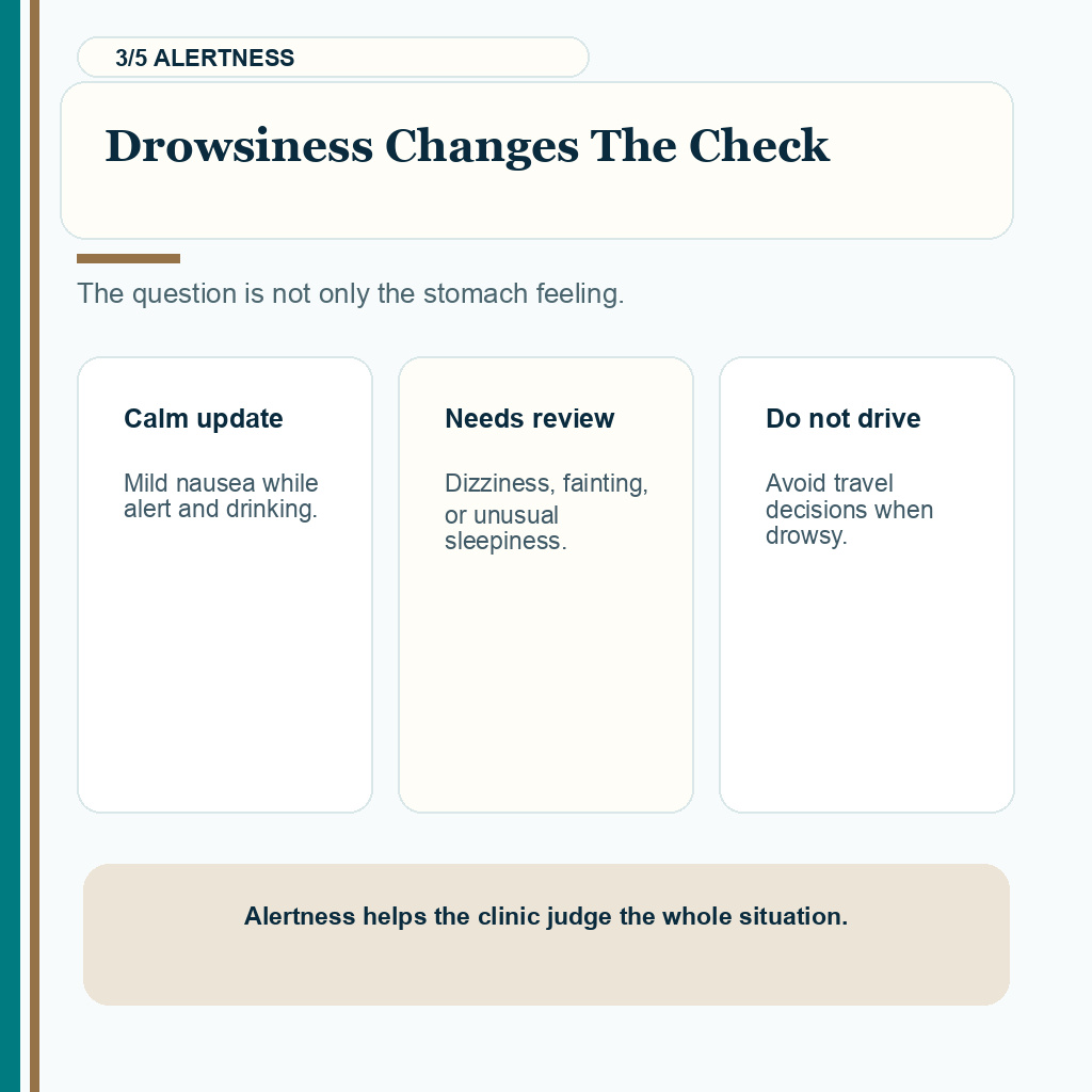 Nausea after FUE carousel slide 3 about drowsiness changing the safety check.