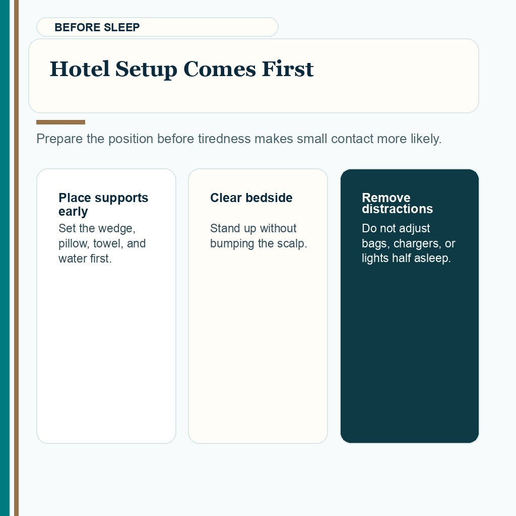 Neck pillow after hair transplant slide 6 showing how to prepare a hotel sleep setup before lying down