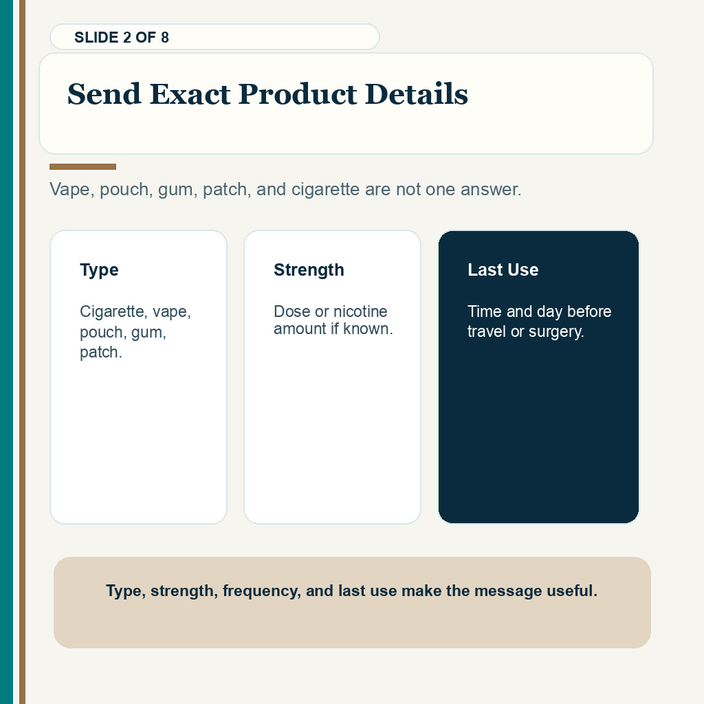 Send exact product details before hair transplant surgery.