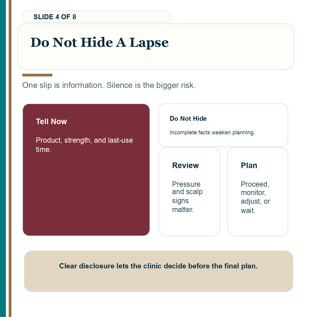Do not hide a lapse before hair transplant surgery.